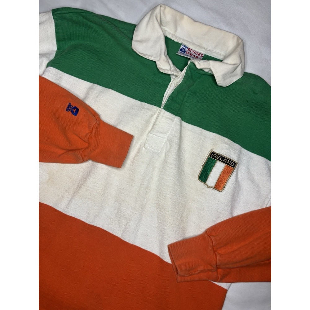 Vintage Rugged Wear Rugby Polo Shirt Men's Size XL "Ireland" Striped Made in USA